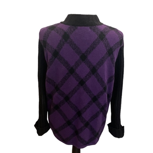 Coldwater Creek Purple‎ and Black Plaid Knit Full Zip Cardigan Sweater Size XL - Picture 3 of 7